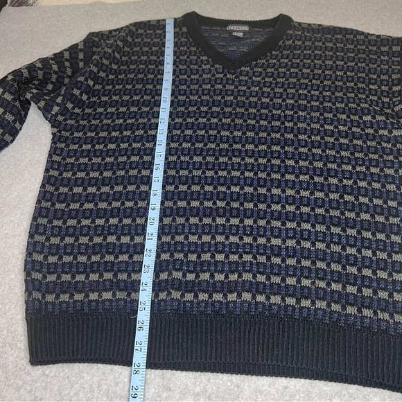 Vintage Jantzen Sweater Mens XXL V Neck Acrylic Pullover Blue Checkered Grandpa - Picture 6 of 10